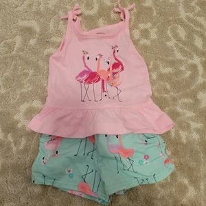 EUC Baby Girl Flamingo tank with matching shorts
